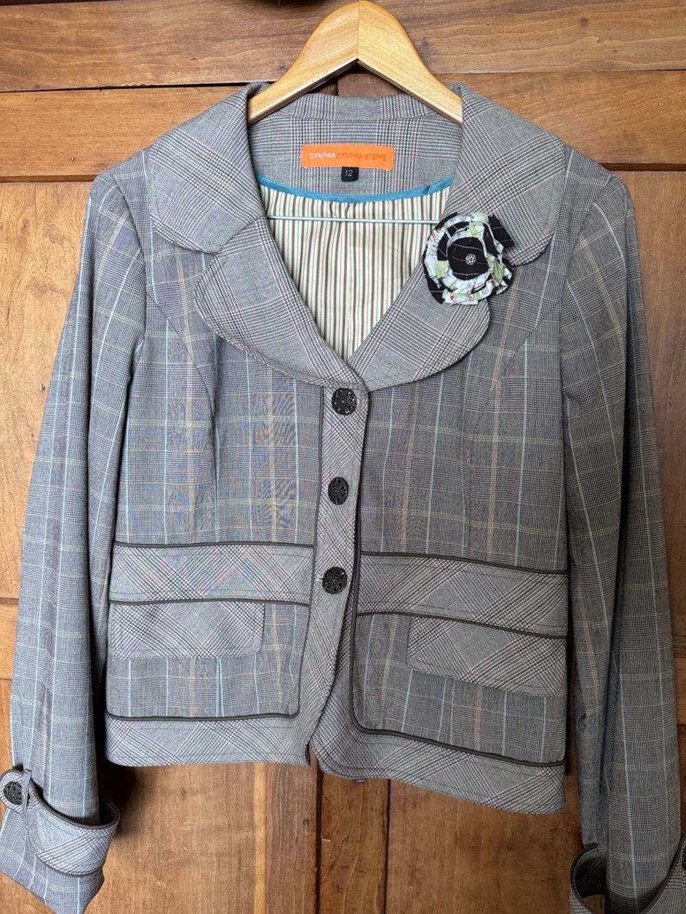 Cynthia Steffe Plaid Cropped Blazer Jacket - Taupe